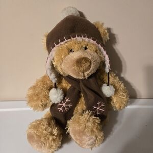 Adorable Teddy Bear with Brown Hat and Scarf